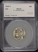 1945-P JEFFERSON NICKEL SEGES CH/GEM BU FS