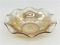 Vintage Marigold Carnival Glass Bowl w Ruffled Edg