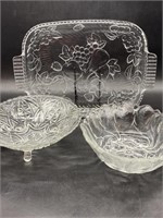 (3) Pressed Glass Serving Items