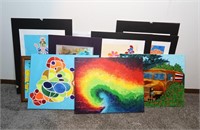 COLLECTION OF SIGNED PAINTINGS ON CANVAS