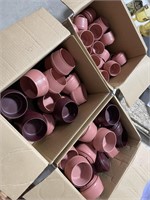 3 boxes plastic bowls,box cedar pieces & more