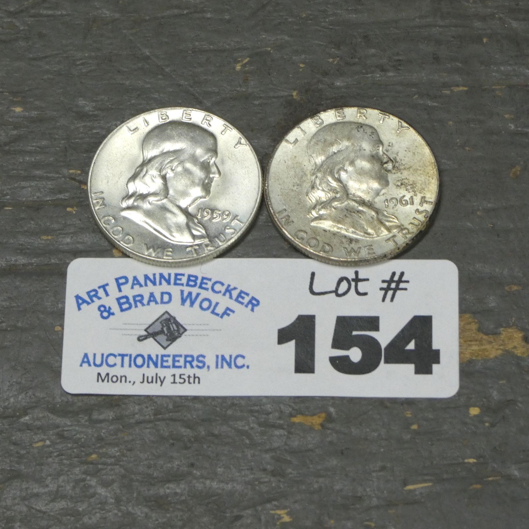 (2) Silver Franklin Half Dollars