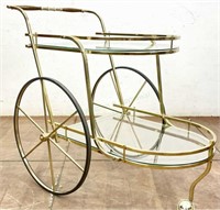Mid Century Modern Brass & Glass Service Tea Cart