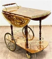 Vintage Italian Marquetry Drop Leaf Tea Cart