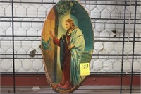 Wooden Shellacked Picture of Jesus