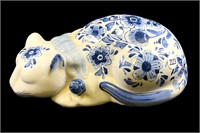 Blue & White Porcelain Cat Figure