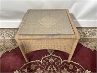 Glass Top Wicker Resign Side Table