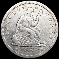 1853 Arws & Rays Seated Liberty Quarter NEARLY