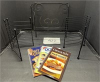 metal organizers and cooking books