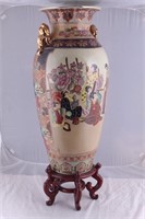Vintage 36" Satsuma Vase Gold Frog Handles Asian