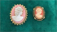 2 Vintage Cameo Broaches