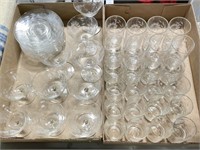 2 Trays of Cornflower Glass Stemware, Glasses etc.