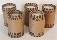 Five rolls of 1964 Kennedy Silver Half Dollars