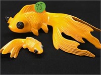 Bright Yellow Ceramic Goldfish and Baby Decor