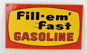 FILL-EM FAST GASOLINE PORCELAIN SIGN