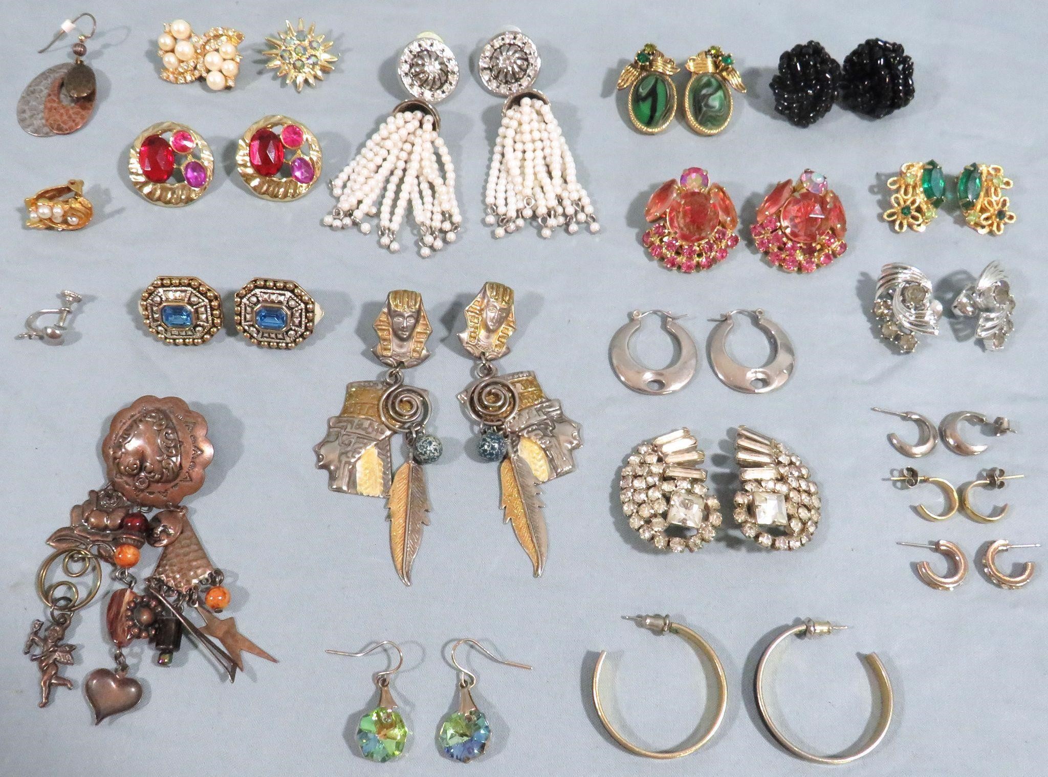 LOT OF 16 PAIRS VINTAGE EARRINGS & MIXED PIECES