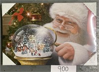 Santa with snow globe picture, lights up 18x12