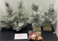 (4) Vintage small trees and ornaments