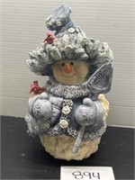 9 1/2" TALL CHRISTMAS SNOWMAN PURPLE AND WHITE