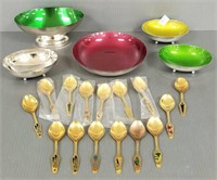 5 mid-century enameled silverplate, etc. bowls &