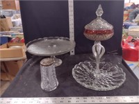 Vtg Indiana Glass Candy Dish w/Lid & Clr Glass Lot