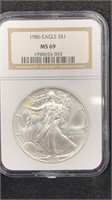 Key 1986 NGC MS69 Silver Eagle 1oz, First Year