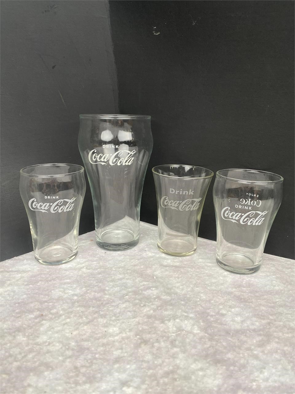 Lot of 4 Vtg DRINK Coca-Cola Advertising Glasses