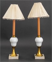 Candlestick Holder Form Stone Base Lamps, Pair