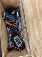 Wooden trunk with some tools including 1100 watt p