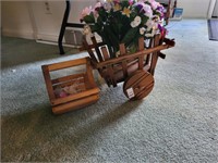 Wooden wagon and basket decoration