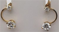 Sterling Gold Tone Earrings W Clear Stone