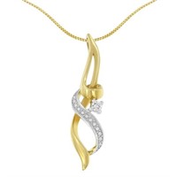 10K Yellow Gold Diamond Swirl Pendant Necklace
