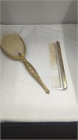 Vintage Gold Victorian Metal Hair Brush & Com