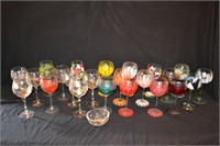 Lot Various Hand Painted Deco Wine Glasses