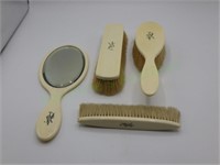 VTG celluloid/bone? vanity set w/natural bristles