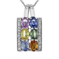 14KT White Gold 3.18ctw Multi Color Sapphire and D