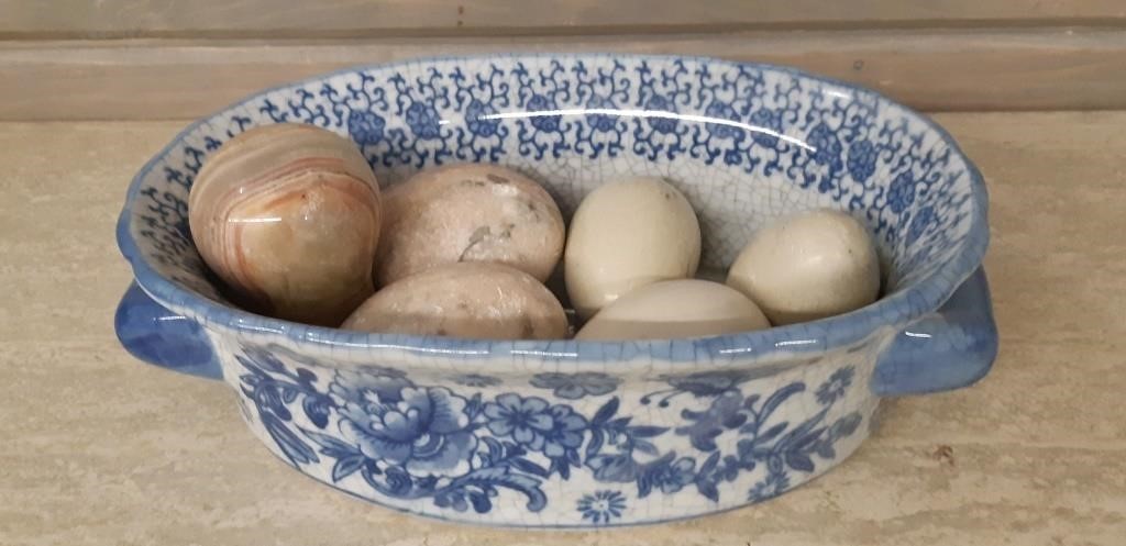 Vintage Dish of Stone / Marble Eggs & More