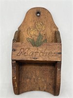 Wall Mount Match Holder Pyrographic Roses Design