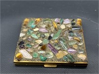 Vintage Bejeweled Gilt Brass Compact
