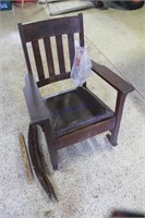 Antique Leather Seat and Oak Chair Rocker