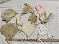 Vintage baby bonnets. Various sizes and materials.