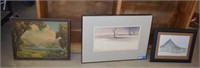 Framed Watercolor Painting, Framed Barn Drawing