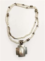 White Moonstone & Pearl Necklace Sterling