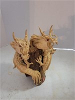 Dueling Dragons Wood Carving
