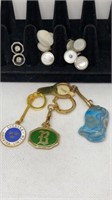Group of vintage keychains, agate, and cuff links