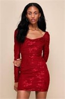 Red Long Sleeve Shiny Dress Size Medium *See