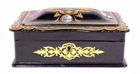 Letter box, black with gold leaf decoration,