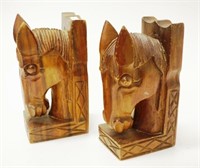 Pair carved wood horse head bookends