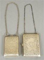 2 antique sterling silver engraved vanity purses -