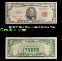 1963 $5 Red Seal United States Note Grades vf++